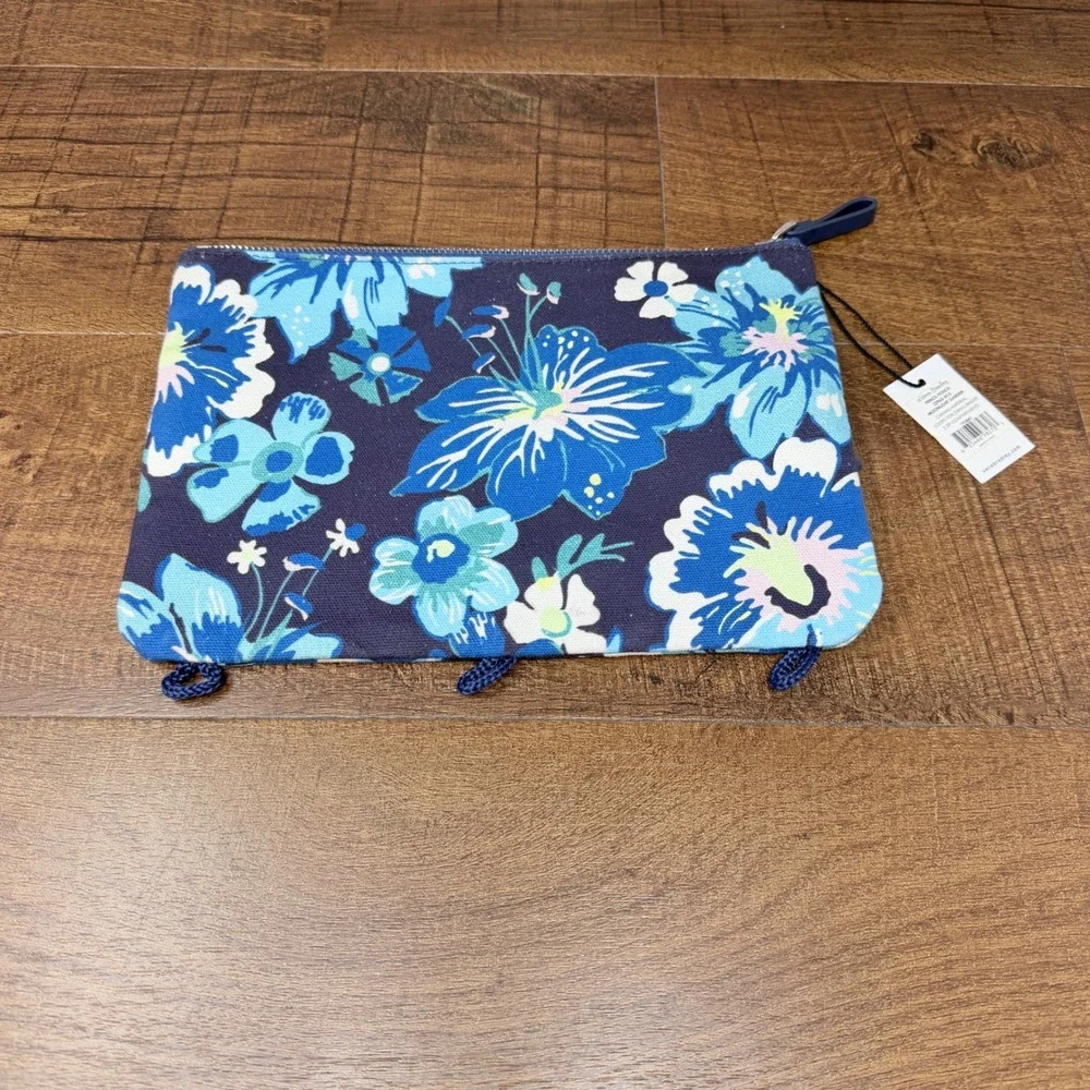 NWT Vera Bradley Moonlight Garden Canvas Pencil Pouch 3 Ring Binder Case Blue